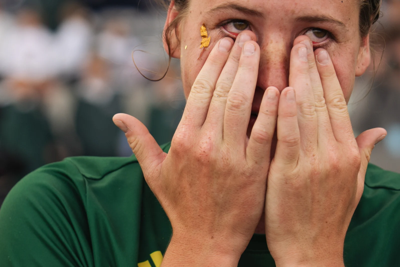A Lincoln Pius X player cries after the Thunderbolts beat Blair 2-1 to win the NSAA Class B girls state soccer championship at Morrison Stadium in Omaha, Neb., Tuesday, May 19, 2026.